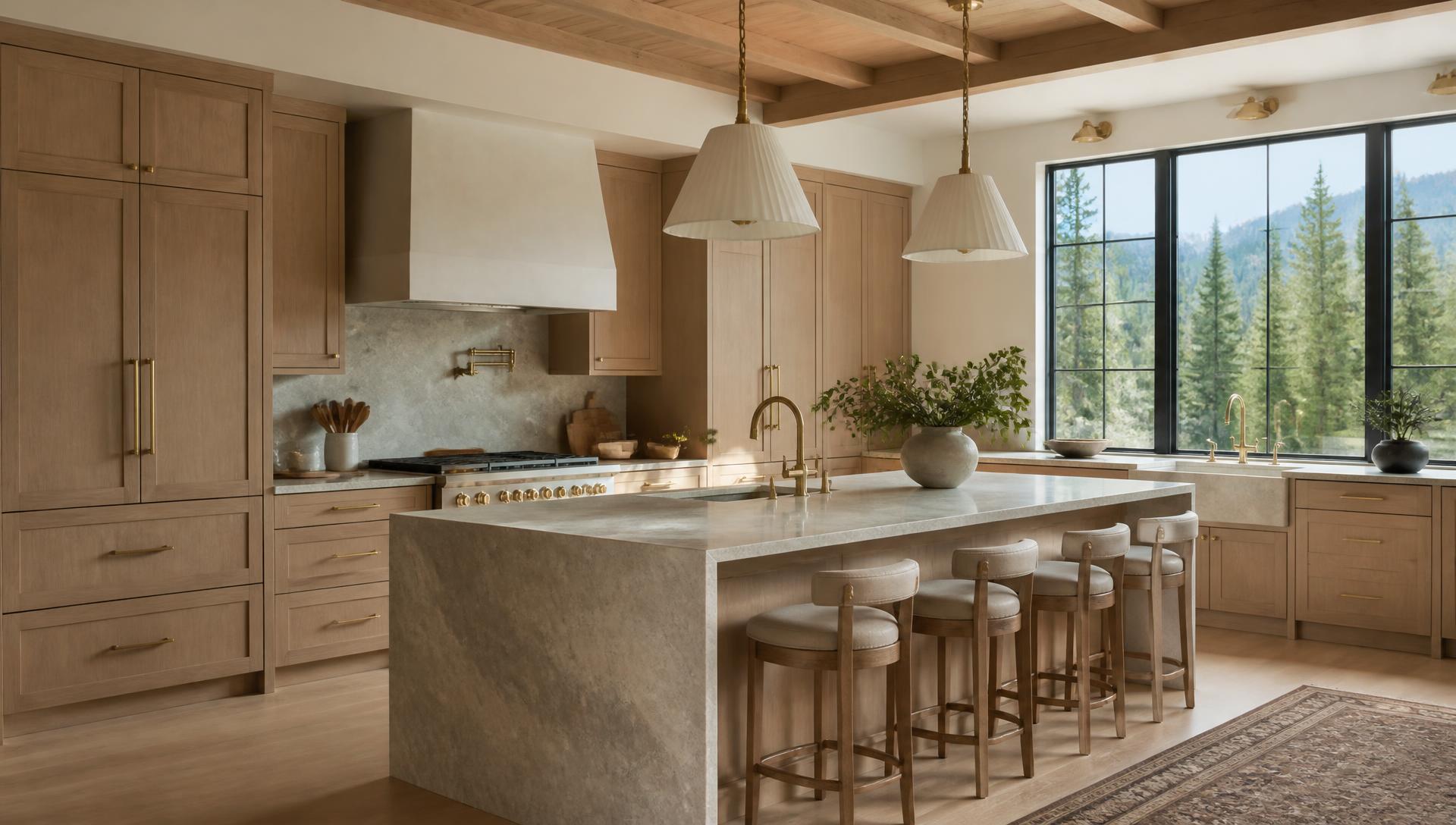 Luxury kitchen interior design in a Rapid City SD mountain home with white oak cabinetry
