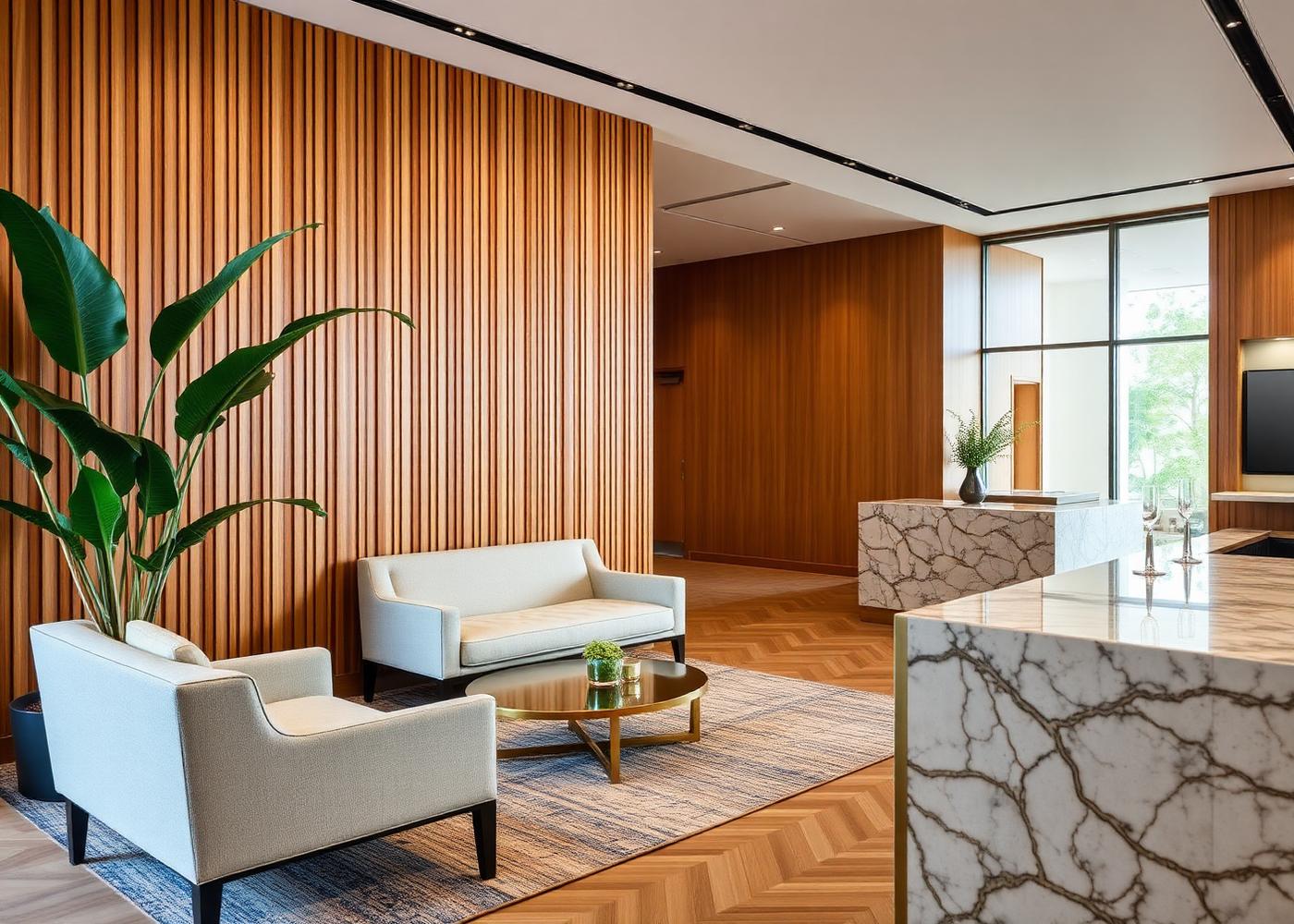 Commercial interior design in Rapid City featuring a warm wood reception lobby
